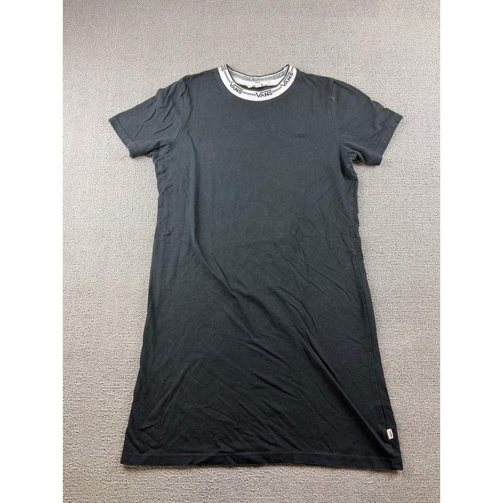 Vans T-Shirt Dress Women S Black Regular Fit Logo Collar Short Sleeve Skater